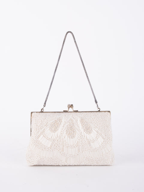 Vintage Handmade Beaded Evening Bag White