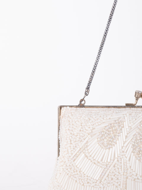 Vintage Handmade Beaded Evening Bag White