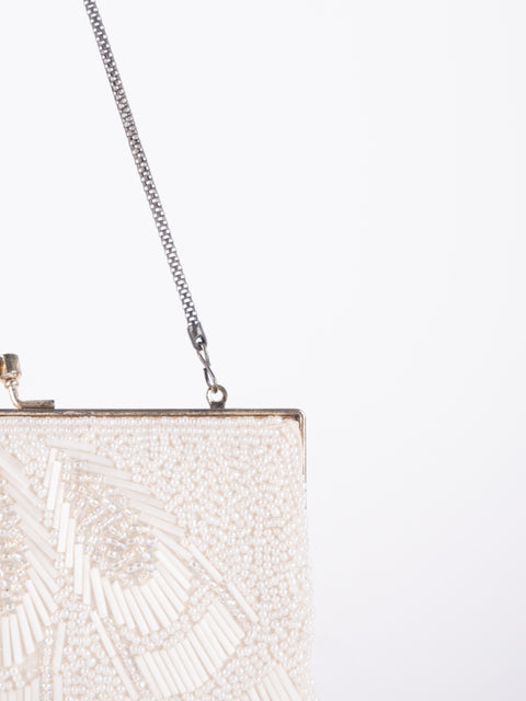 Vintage Handmade Beaded Evening Bag White