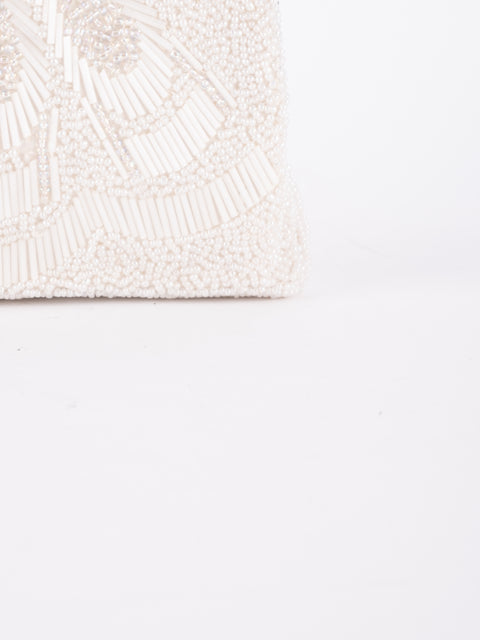 Vintage Handmade Beaded Evening Bag White