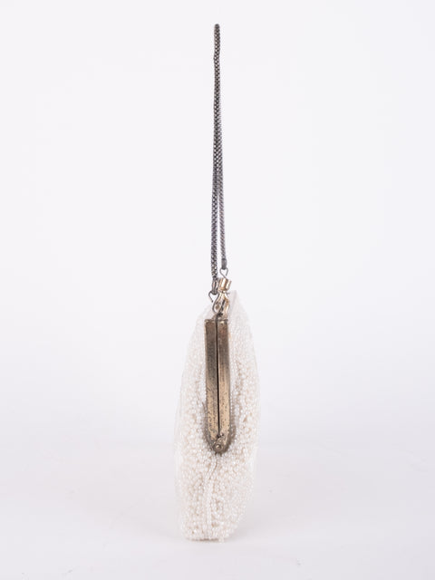 Vintage Handmade Beaded Evening Bag White
