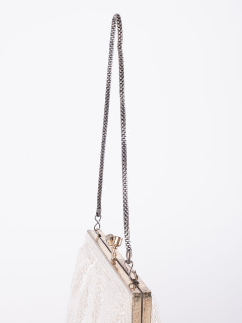 Vintage Handmade Beaded Evening Bag White