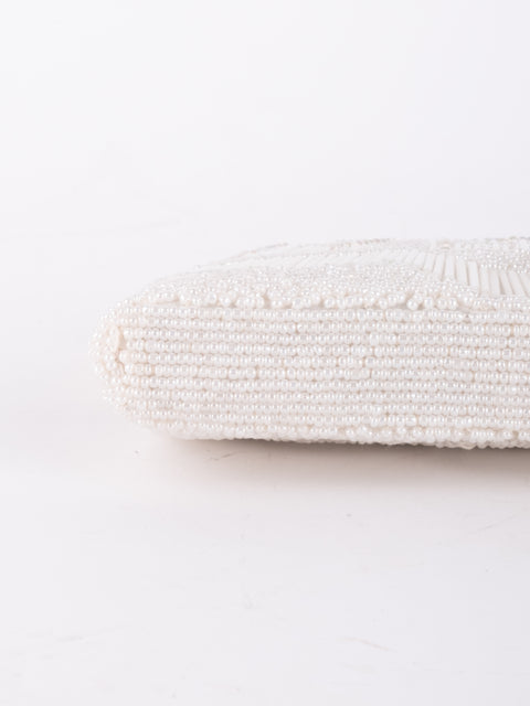 Vintage Handmade Beaded Evening Bag White