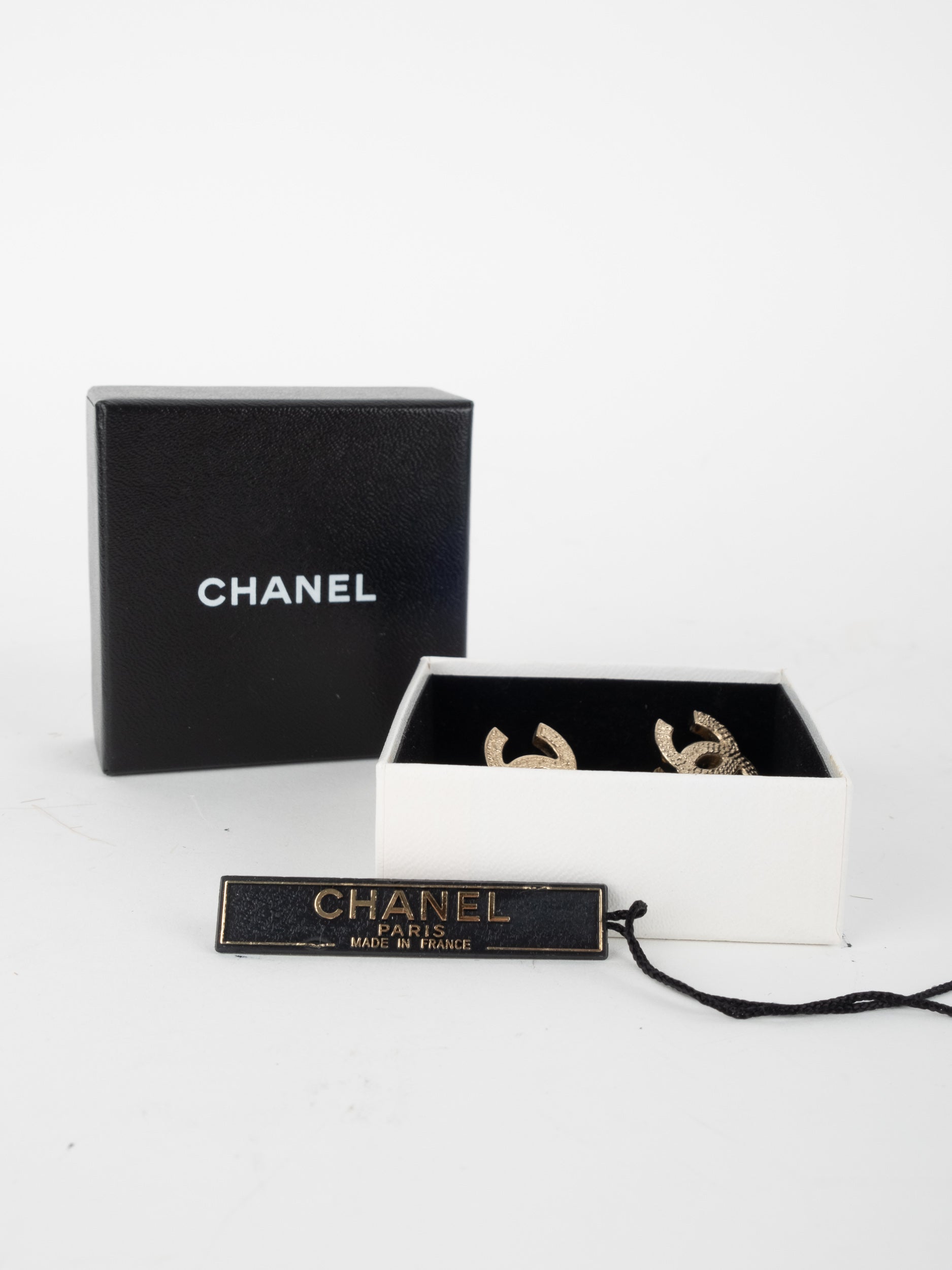 Chanel Vintage CC Logo Gold Stud Earrings 90s Era