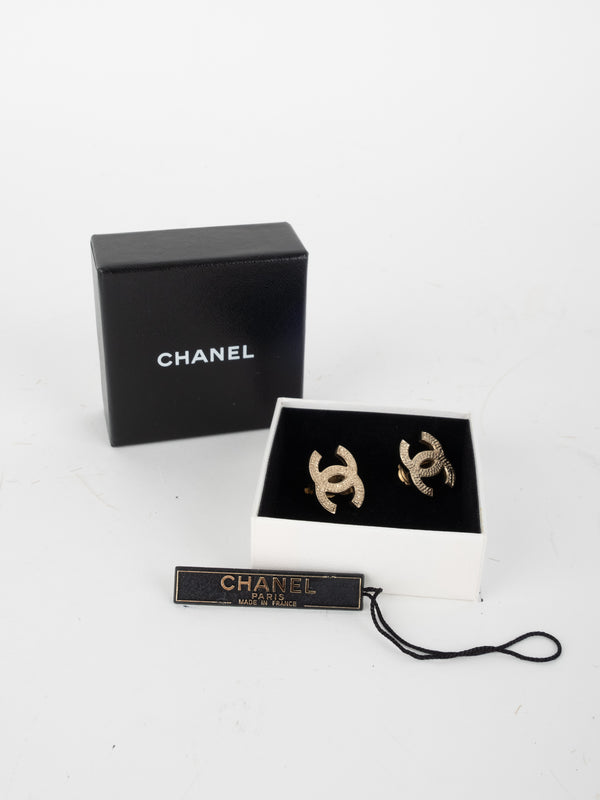 Chanel Vintage CC Logo Gold Stud Earrings 90s Era