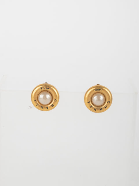 CHANEL CHANEL Vintage Pearl CC Button Earring Karl Lagerfeld eras Gold שנות ה-80 נדיר במיוחד