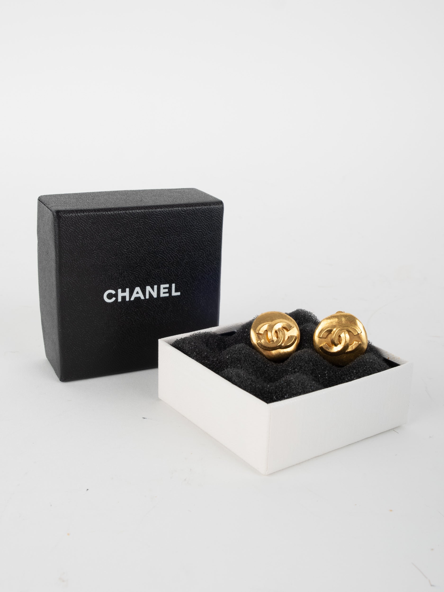 Chanel Vintage CC Textured Gold Statement Earrings 90s Era