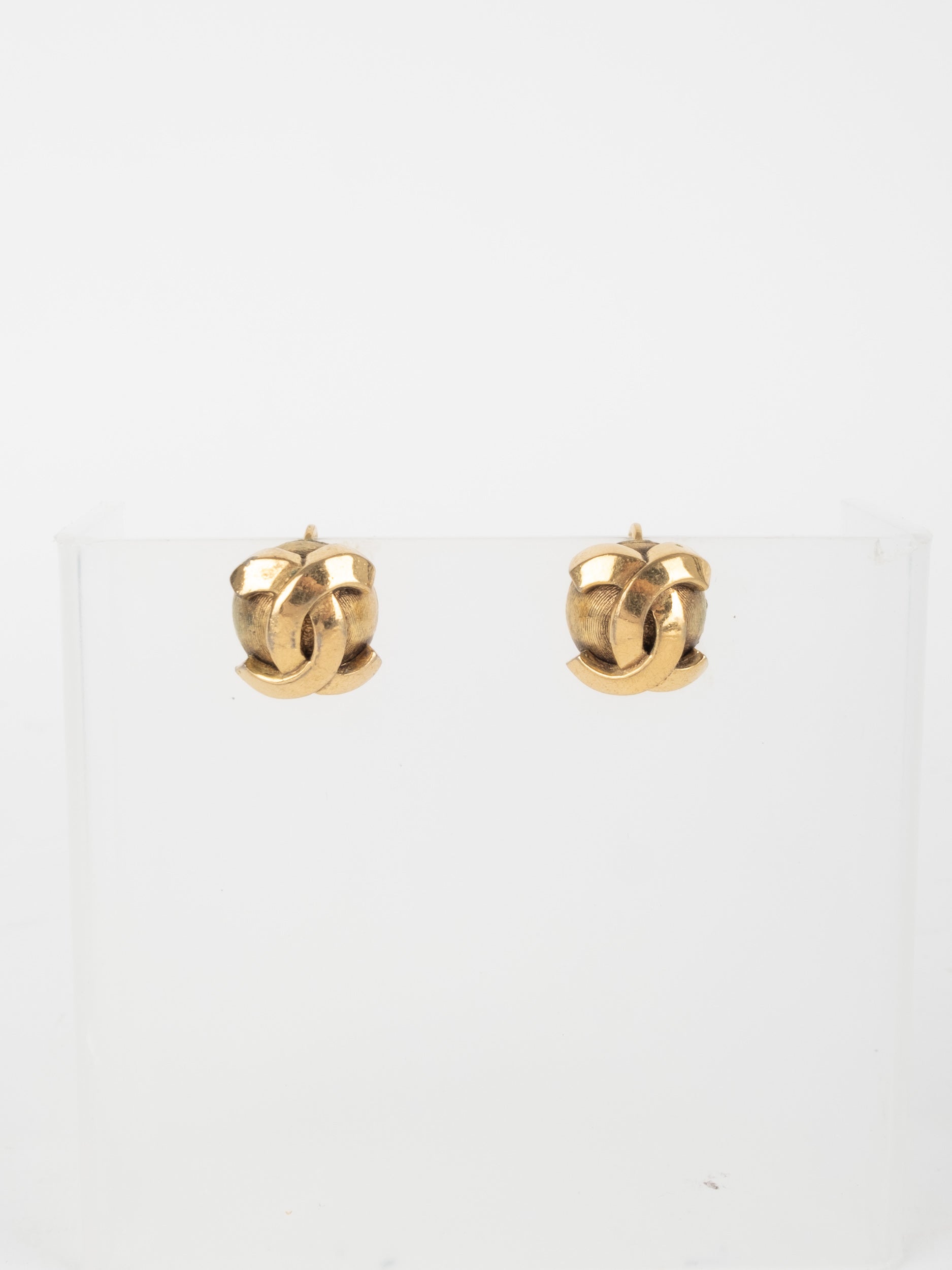 Chanel Vintage Gold Knot CC Stud Earrings 90s Era