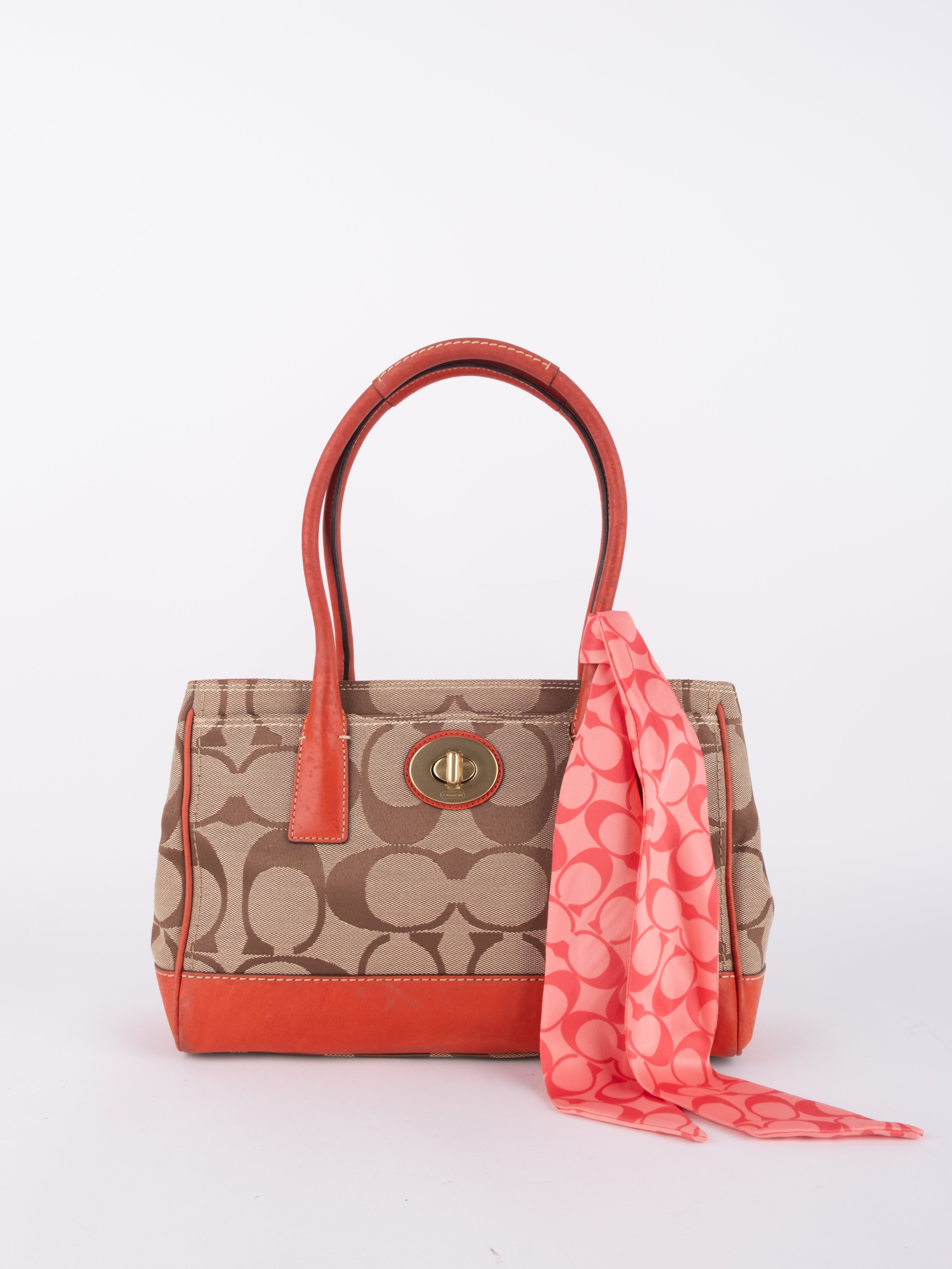 COACH Signature Orange Trim Satchel Bag