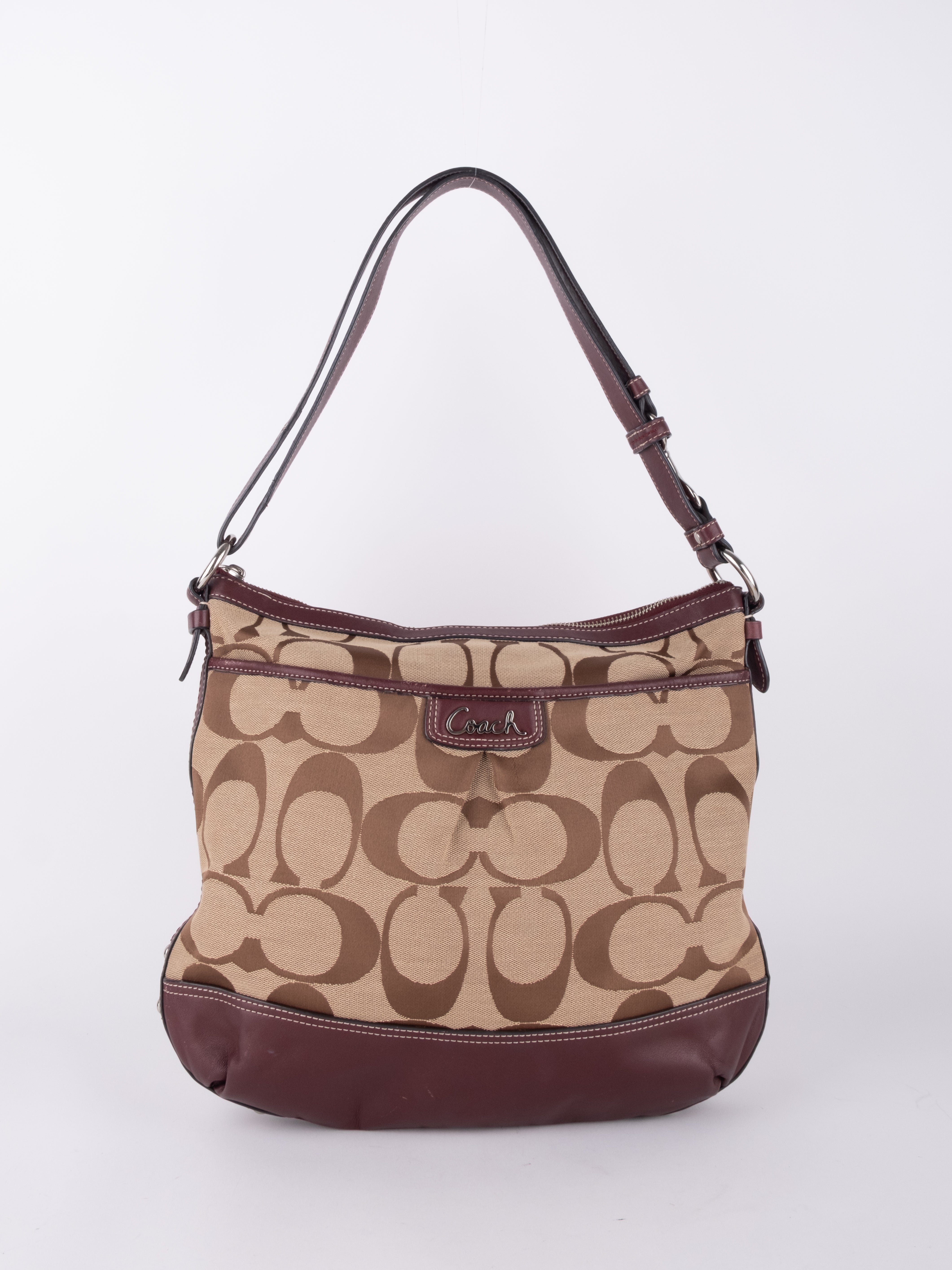 COACH Signature Brown Trim Shoulder Bag