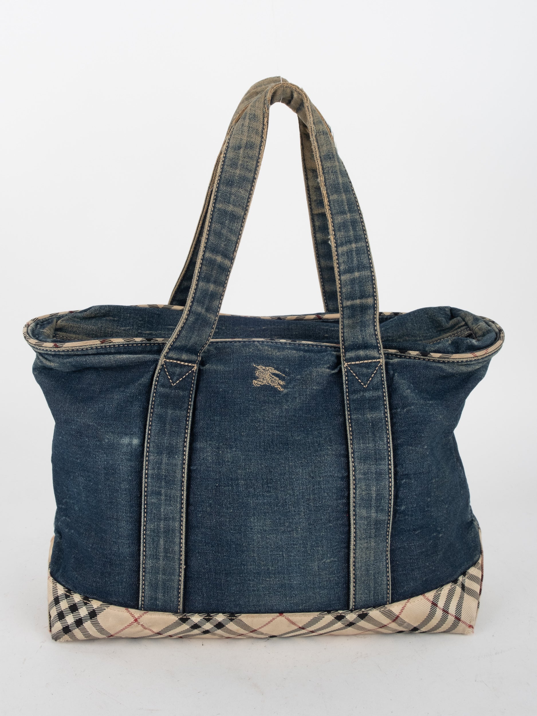 BURBERRY Denim Check Tote Bag