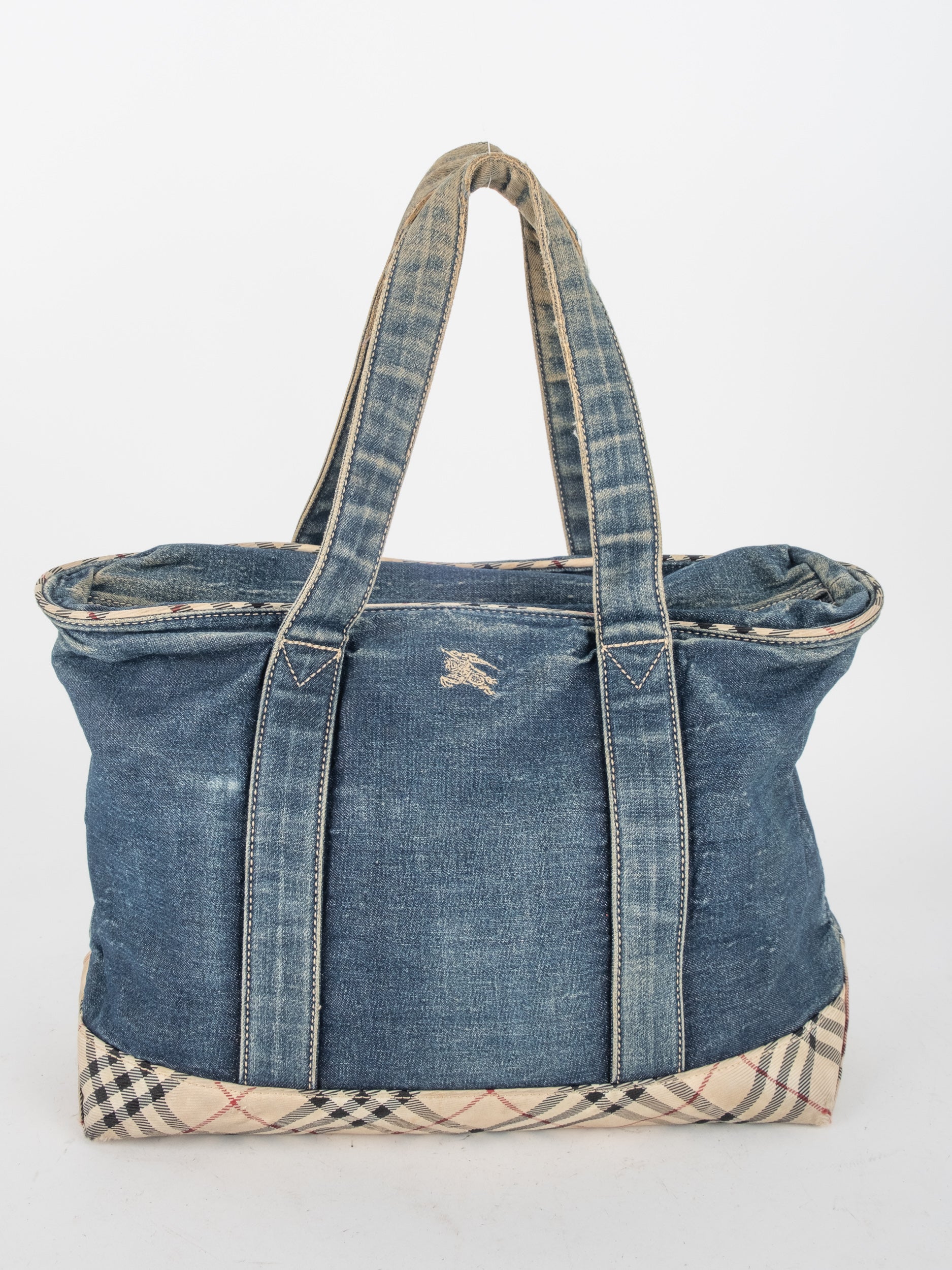 BURBERRY Denim Check Tote Bag