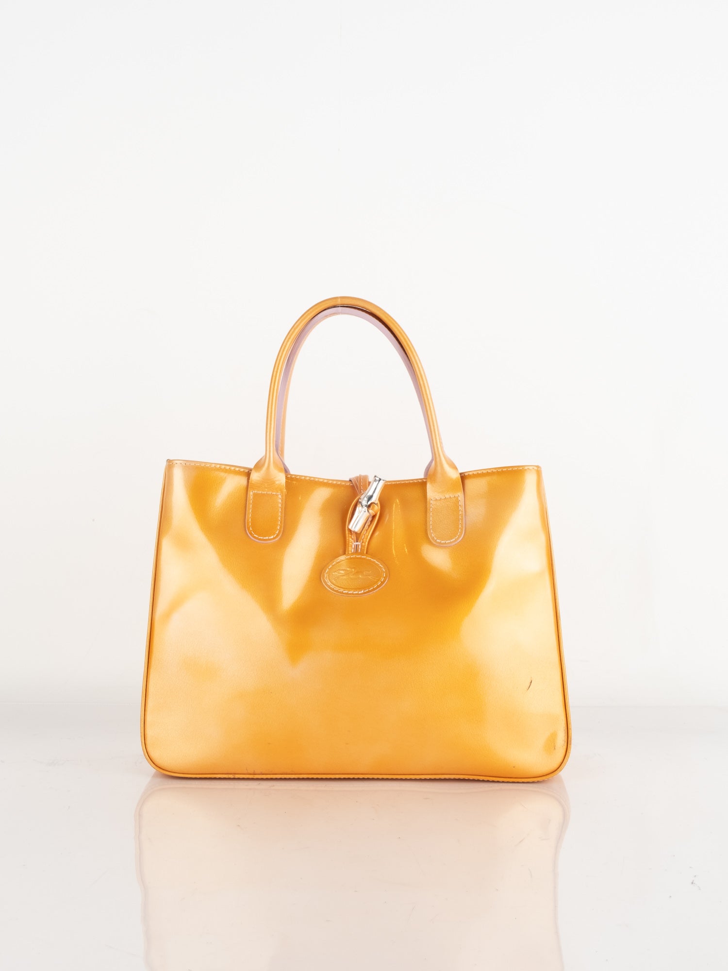 Longchamp Gold Patent Leather Tote