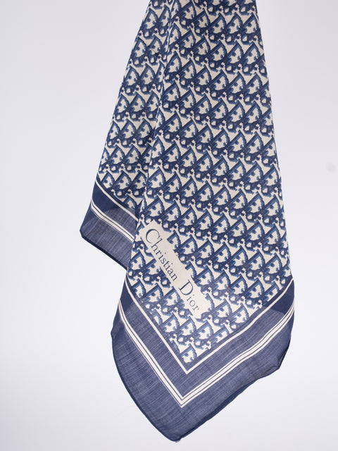 Dior Vintage Blue Trotter Cotton Scarf