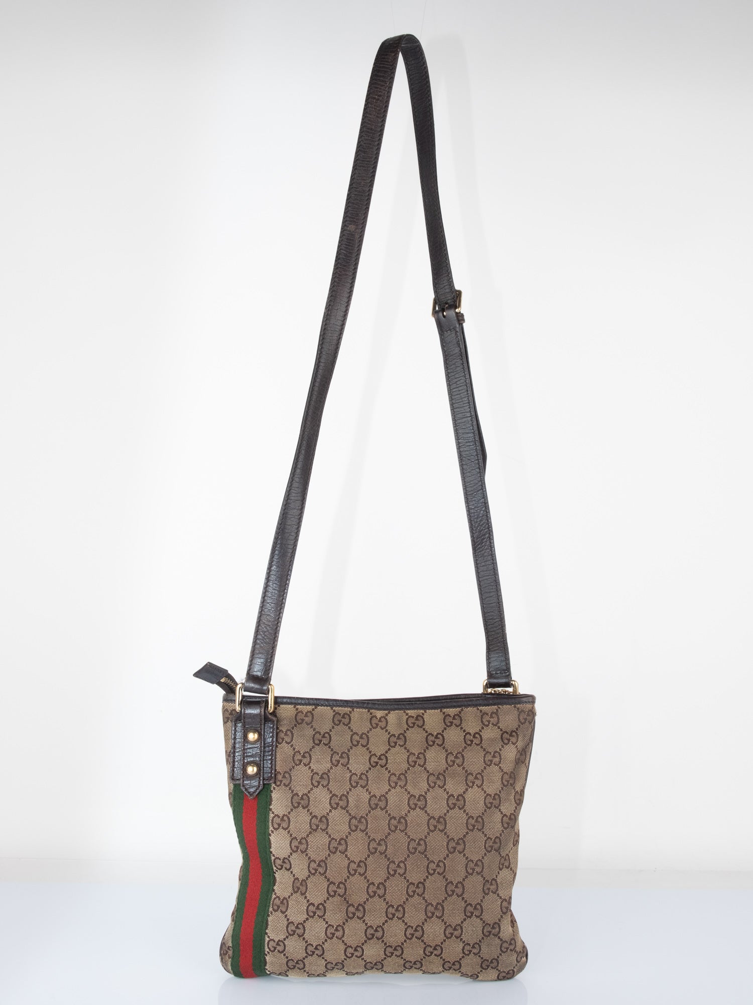 Gucci Vintage Monogram Crossbody Bag with Web Stripe