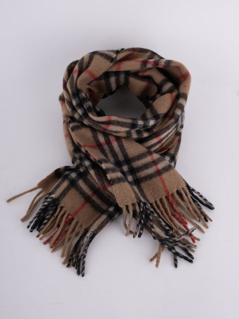 Burberrys Vintage Beige Cashmere Check Scarf