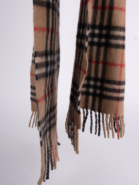 Burberrys Vintage Beige Cashmere Check Scarf