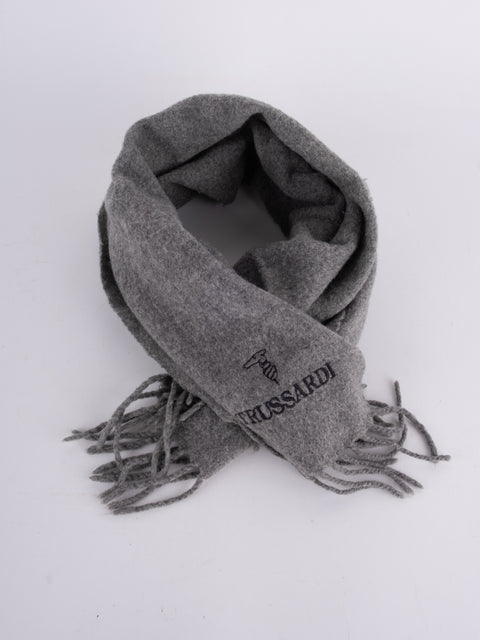Trussardi Vintage Grey Fringed Scarf
