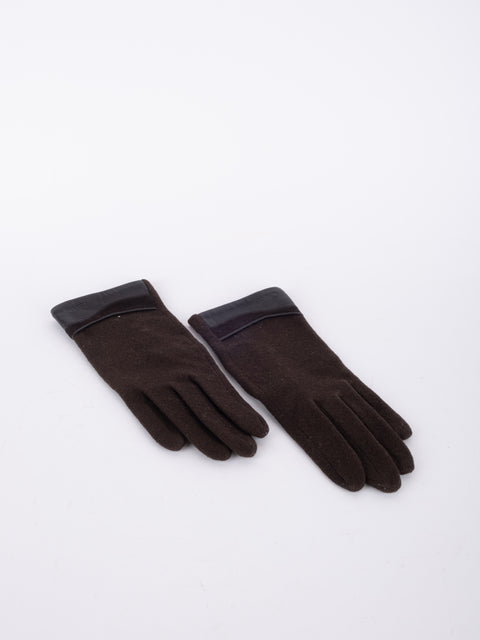 Chloé Vintage Brown Leather and Fabric Gloves