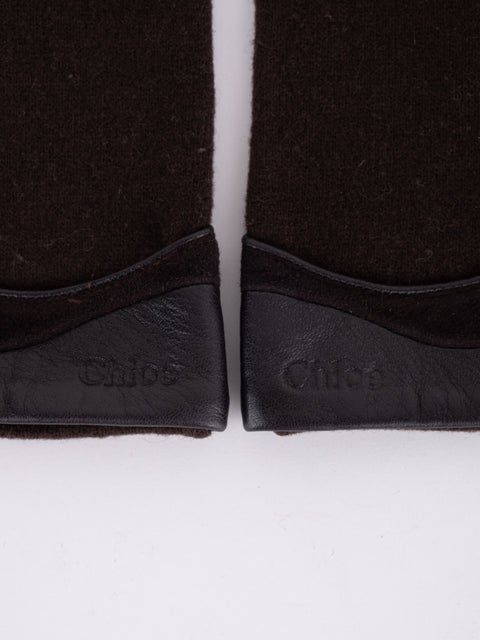 Chloé Vintage Brown Leather and Fabric Gloves