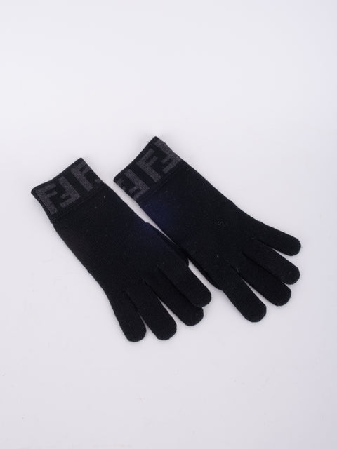 Fendi Zucca Vintage Black Fabric Gloves