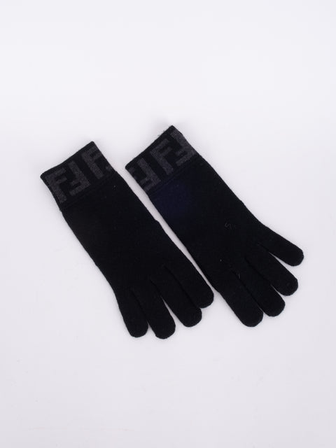 Fendi Zucca Vintage Black Fabric Gloves