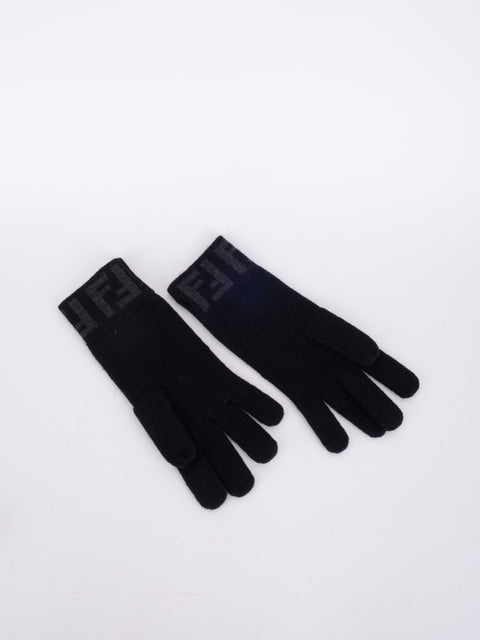 Fendi Zucca Vintage Black Fabric Gloves