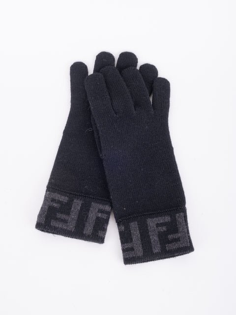 Fendi Zucca Vintage Black Fabric Gloves