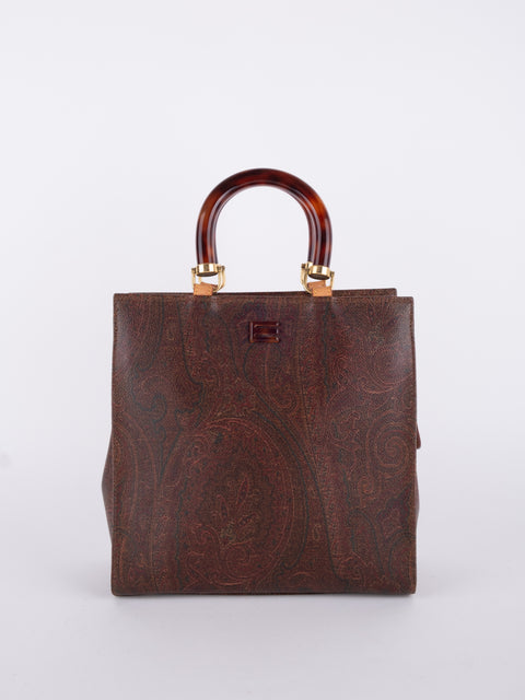 Etro Vintage Brown Paisley Top Handle Bag