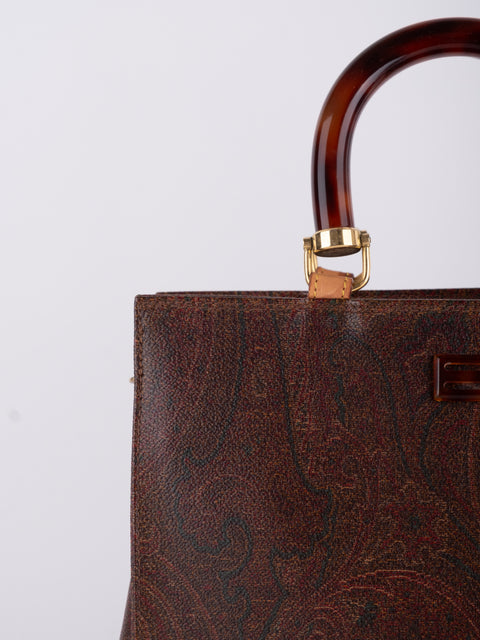 Etro Vintage Brown Paisley Top Handle Bag