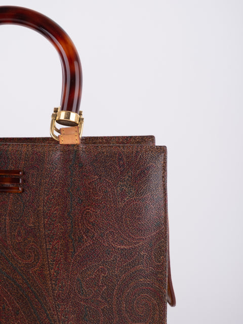 Etro Vintage Brown Paisley Top Handle Bag