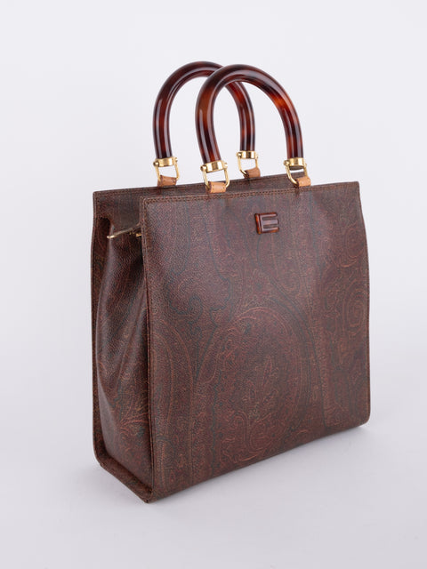 Etro Vintage Brown Paisley Top Handle Bag