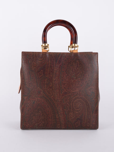 Etro Vintage Brown Paisley Top Handle Bag