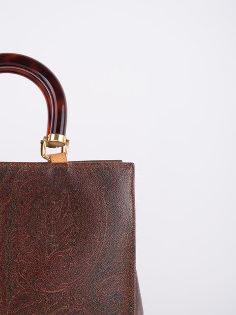 Etro Vintage Brown Paisley Top Handle Bag