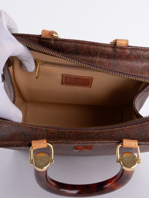 Etro Vintage Brown Paisley Top Handle Bag