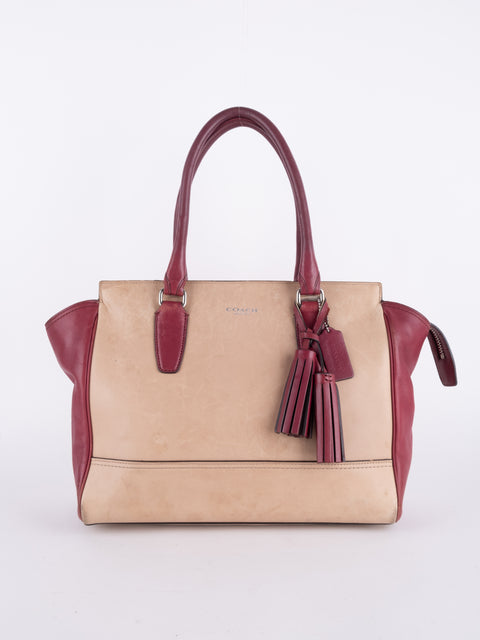 Coach Vintage Beige and Burgundy Mini Tote Bag