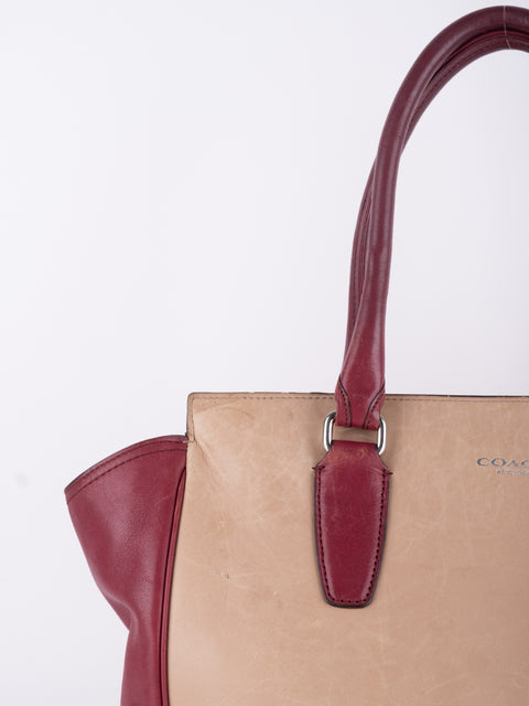 Coach Vintage Beige and Burgundy Mini Tote Bag