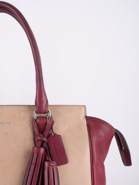 Coach Vintage Beige and Burgundy Mini Tote Bag
