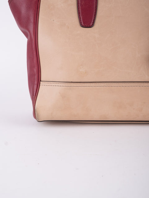 Coach Vintage Beige and Burgundy Mini Tote Bag