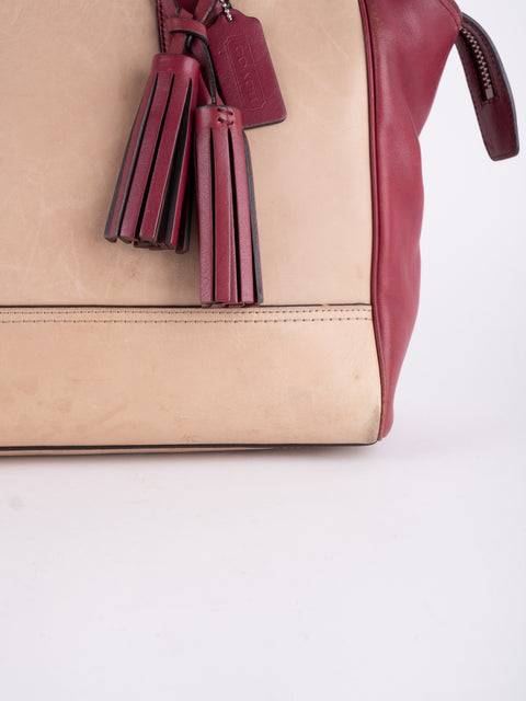 Coach Vintage Beige and Burgundy Mini Tote Bag