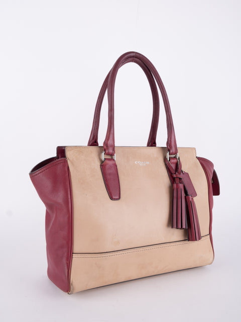 Coach Vintage Beige and Burgundy Mini Tote Bag