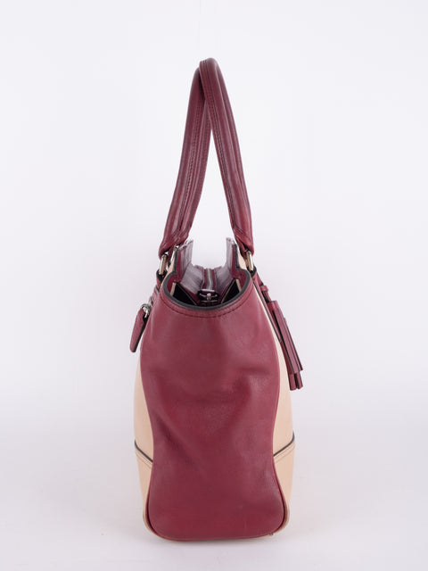 Coach Vintage Beige and Burgundy Mini Tote Bag