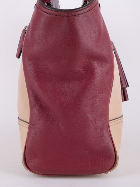 Coach Vintage Beige and Burgundy Mini Tote Bag
