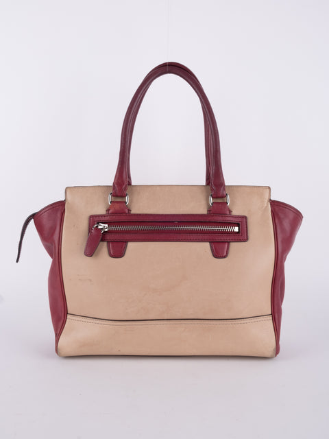Coach Vintage Beige and Burgundy Mini Tote Bag