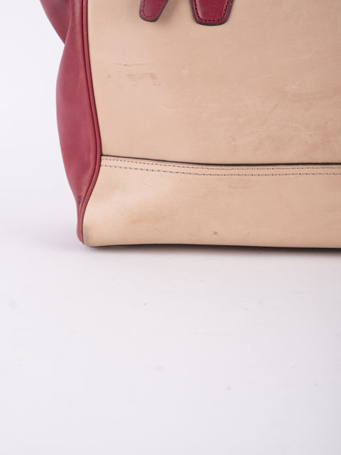 Coach Vintage Beige and Burgundy Mini Tote Bag