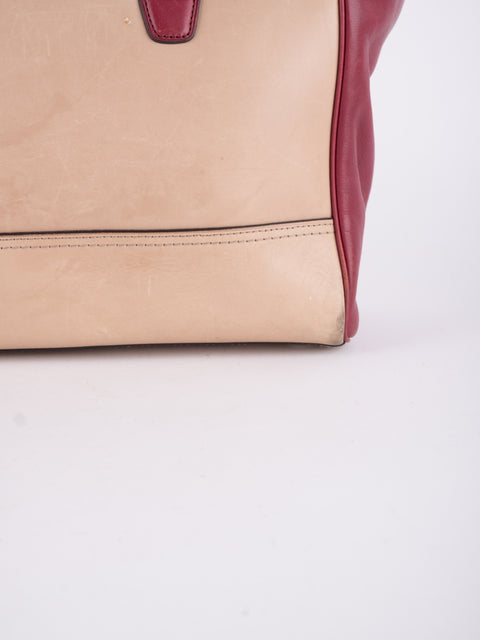 Coach Vintage Beige and Burgundy Mini Tote Bag