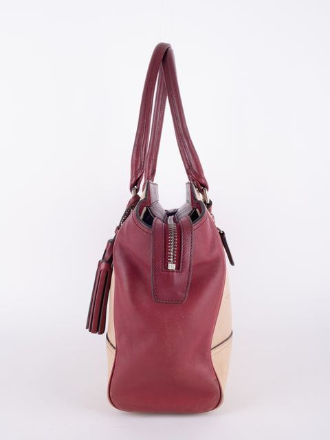 Coach Vintage Beige and Burgundy Mini Tote Bag
