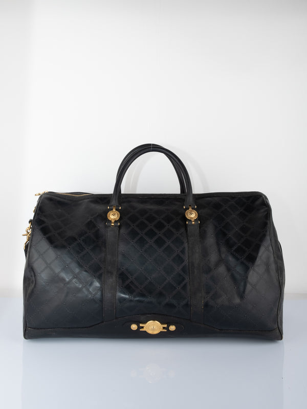 Gianni Versace Vintage Quilted Black Leather Weekender Bag