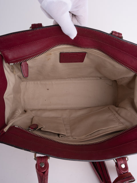 Coach Vintage Beige and Burgundy Mini Tote Bag