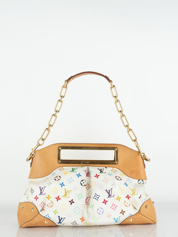 Takashi Murakami White Multicolore Monogram Coated Canvas & Vachetta Leather Judy נדיר להשגה